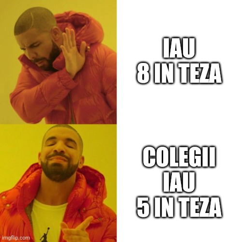 Teza | IAU 8 IN TEZA; COLEGII IAU 5 IN TEZA | image tagged in drake blank | made w/ Imgflip meme maker