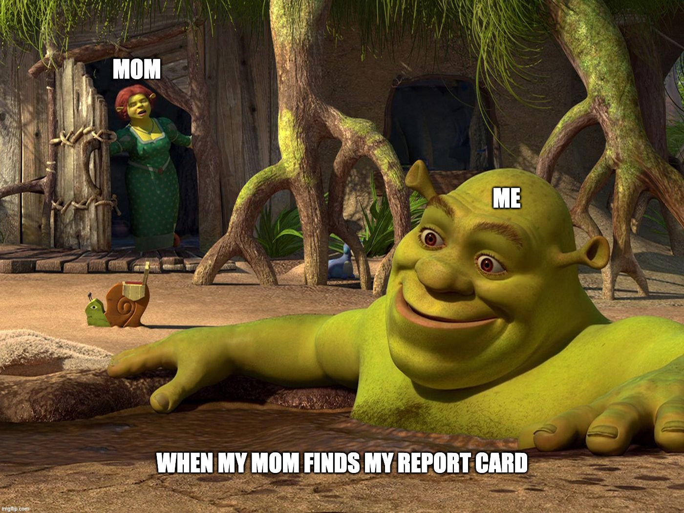 Shrek Meme | MOM; ME; WHEN MY MOM FINDS MY REPORT CARD | image tagged in shrek | made w/ Imgflip meme maker