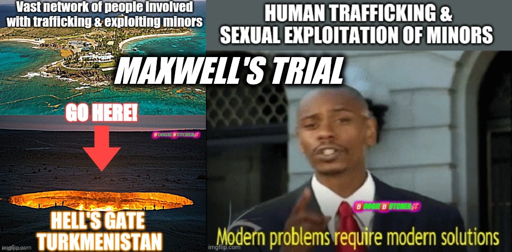 Modern Solutions | MAXWELL'S TRIAL | image tagged in dave chappelle,jeffrey epstein,hell | made w/ Imgflip meme maker