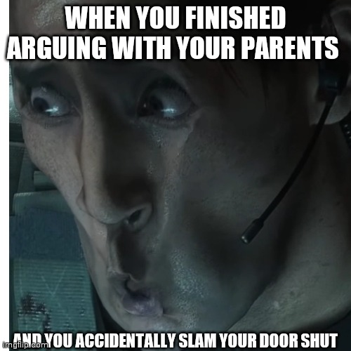 another res3 meme | WHEN YOU FINISHED ARGUING WITH YOUR PARENTS; AND YOU ACCIDENTALLY SLAM YOUR DOOR SHUT | image tagged in funny | made w/ Imgflip meme maker