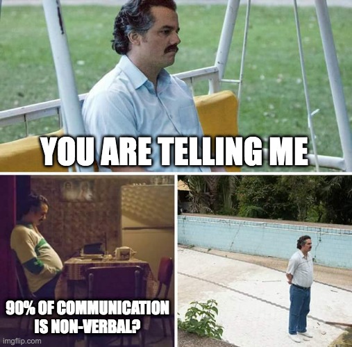 Sad Pablo Escobar | YOU ARE TELLING ME; 90% OF COMMUNICATION IS NON-VERBAL? | image tagged in memes,sad pablo escobar | made w/ Imgflip meme maker