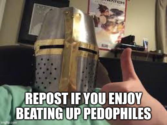 Thumbs up crusader | REPOST IF YOU ENJOY BEATING UP PEDOPHILES | image tagged in thumbs up crusader | made w/ Imgflip meme maker