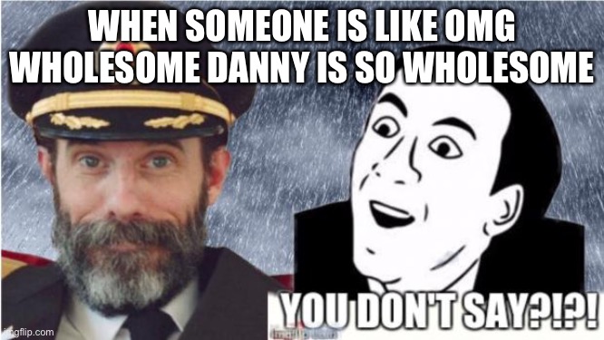 He is wholesome | WHEN SOMEONE IS LIKE OMG WHOLESOME DANNY IS SO WHOLESOME | image tagged in captain obvious- you don't say | made w/ Imgflip meme maker