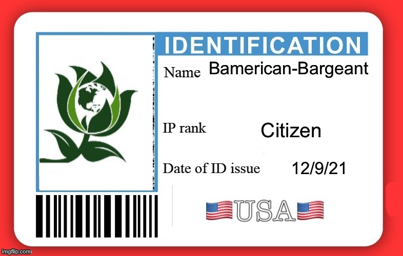 DMV ID Card | Bamerican-Bargeant; Citizen; 12/9/21 | image tagged in dmv id card | made w/ Imgflip meme maker