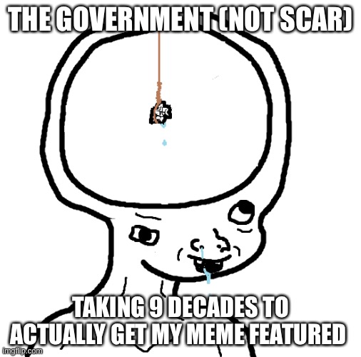 Dumb wojak | THE GOVERNMENT (NOT SCAR); TAKING 9 DECADES TO ACTUALLY GET MY MEME FEATURED | image tagged in dumb wojak | made w/ Imgflip meme maker