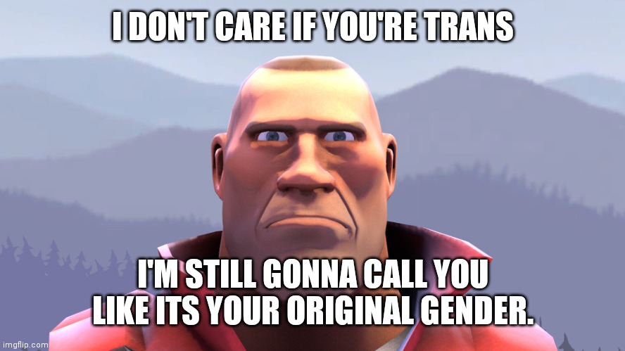 soldier | I DON'T CARE IF YOU'RE TRANS; I'M STILL GONNA CALL YOU LIKE ITS YOUR ORIGINAL GENDER. | image tagged in soldier | made w/ Imgflip meme maker