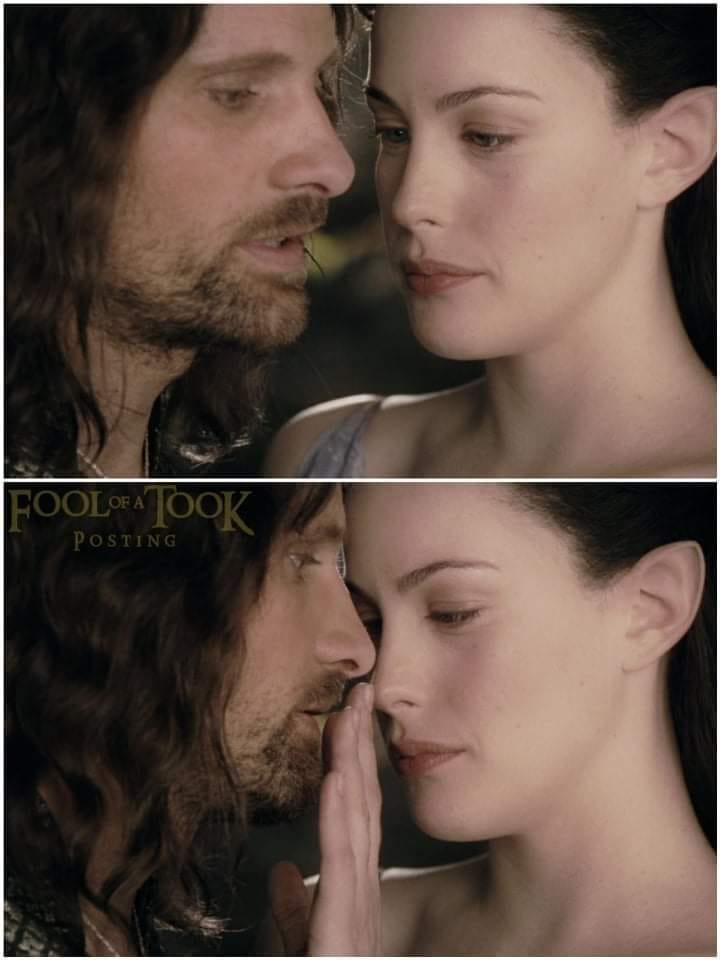 Arwen hushing Aragorn Blank Meme Template
