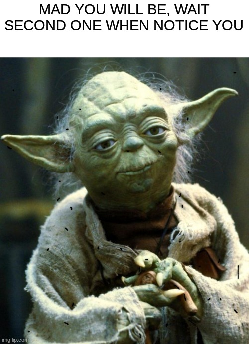 lol | MAD YOU WILL BE, WAIT SECOND ONE WHEN NOTICE YOU | image tagged in memes,star wars yoda | made w/ Imgflip meme maker