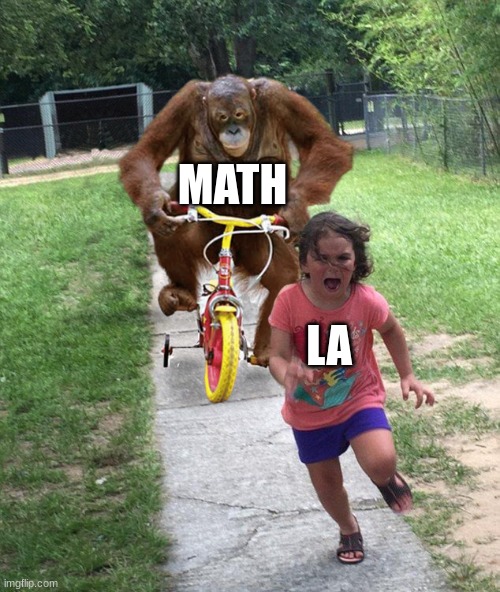 Orangutan chasing girl on a tricycle | MATH LA | image tagged in orangutan chasing girl on a tricycle | made w/ Imgflip meme maker