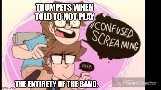 *Confused Screaming* | TRUMPETS WHEN TOLD TO NOT PLAY; THE ENTIRETY OF THE BAND. | image tagged in confused screaming | made w/ Imgflip meme maker