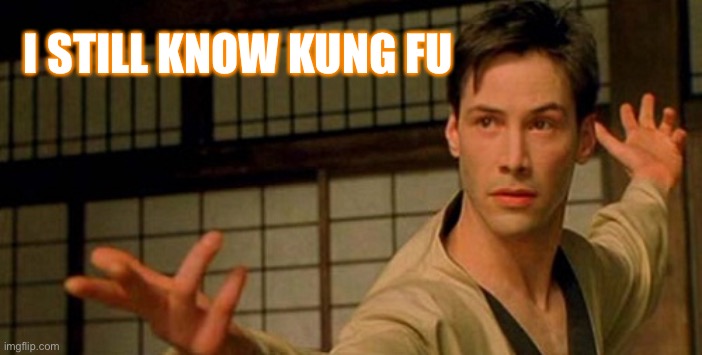 Keanu Matrix | I STILL KNOW KUNG FU | image tagged in keanu reeves,wise kung fu master,kung fu,matrix | made w/ Imgflip meme maker