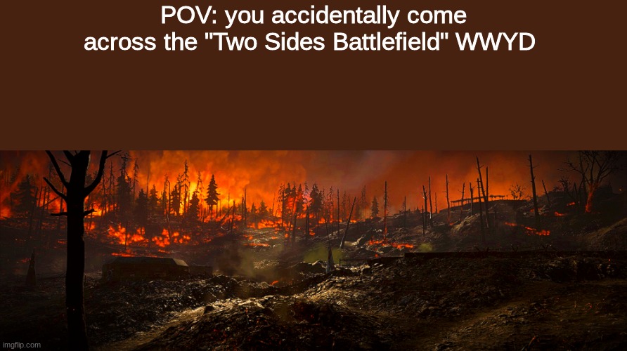 WWYD | POV: you accidentally come across the "Two Sides Battlefield" WWYD | image tagged in roleplaying | made w/ Imgflip meme maker