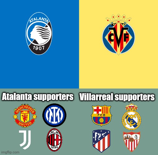 Atalanta vs Villarreal meme | Villarreal supporters; Atalanta supporters | image tagged in atalanta,villarreal,champions league,futbol,memes | made w/ Imgflip meme maker