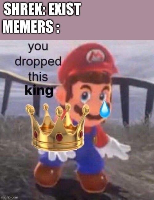 Mario you dropped this king | SHREK: EXIST; MEMERS : | image tagged in mario you dropped this king | made w/ Imgflip meme maker