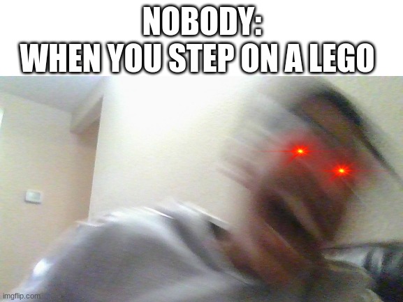 Stepping on a Lego |  WHEN YOU STEP ON A LEGO; NOBODY: | image tagged in stepping on a lego,internal screaming | made w/ Imgflip meme maker