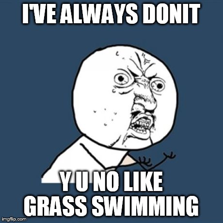 Y U No Meme | I'VE ALWAYS DONIT Y U NO LIKE GRASS SWIMMING
 | image tagged in memes,y u no | made w/ Imgflip meme maker