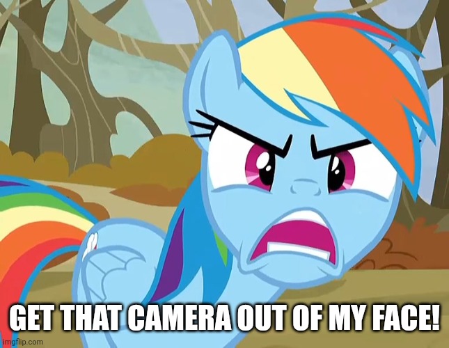 What you looking at? | GET THAT CAMERA OUT OF MY FACE! | image tagged in rainbow dash,memes | made w/ Imgflip meme maker