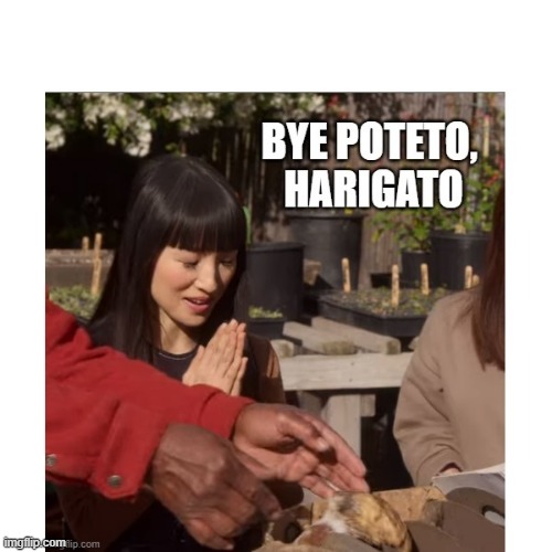 Bye poteto, harigato | image tagged in marie kondo spark joy,marie kondo,potato,kondo | made w/ Imgflip meme maker