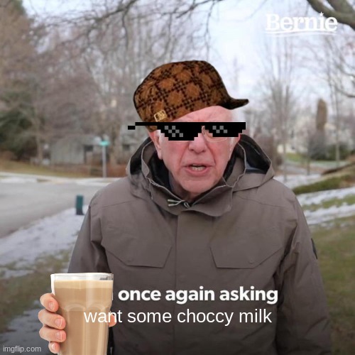 Bernie I Am Once Again Asking For Your Support Meme | want some choccy milk | image tagged in memes,bernie i am once again asking for your support | made w/ Imgflip meme maker