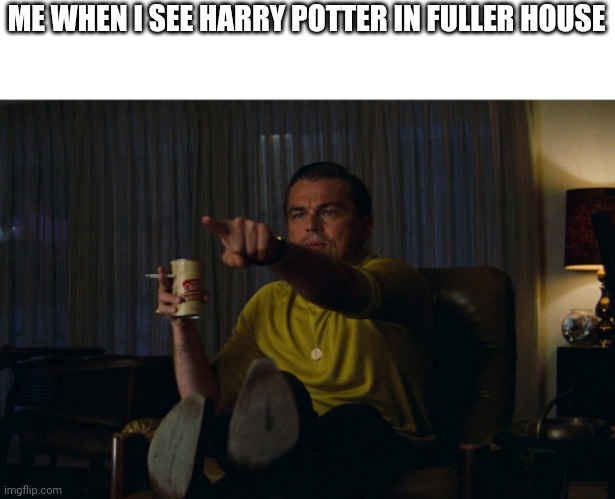 Man pointing at TV | ME WHEN I SEE HARRY POTTER IN FULLER HOUSE | image tagged in man pointing at tv | made w/ Imgflip meme maker