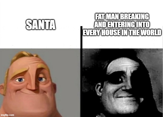 Teacher's Copy | FAT MAN BREAKING AND ENTERING INTO EVERY HOUSE IN THE WORLD; SANTA | image tagged in teacher's copy | made w/ Imgflip meme maker
