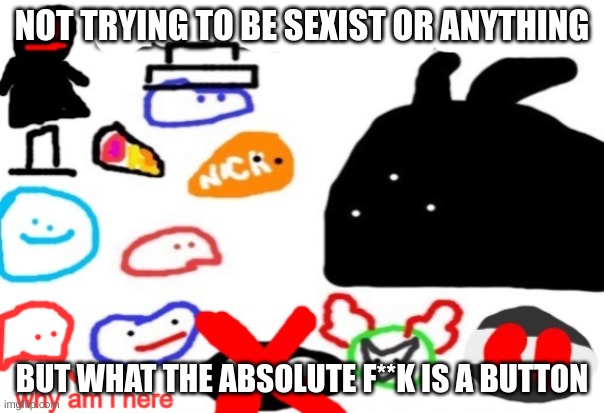 THE BLOB CONVENTION | NOT TRYING TO BE SEXIST OR ANYTHING; BUT WHAT THE ABSOLUTE F**K IS A BUTTON | made w/ Imgflip meme maker