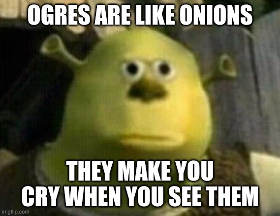 Onion shrek | OGRES ARE LIKE ONIONS; THEY MAKE YOU CRY WHEN YOU SEE THEM | image tagged in shrek | made w/ Imgflip meme maker