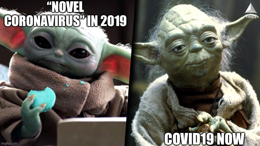 Covid19 is 2 years old: feel old yet? | “NOVEL CORONAVIRUS” IN 2019; COVID19 NOW | image tagged in grogu/yoda,coronavirus,covid-19,omicron,feel old yet | made w/ Imgflip meme maker