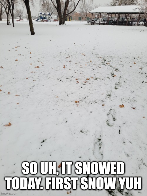 SO UH, IT SNOWED TODAY. FIRST SNOW YUH | made w/ Imgflip meme maker