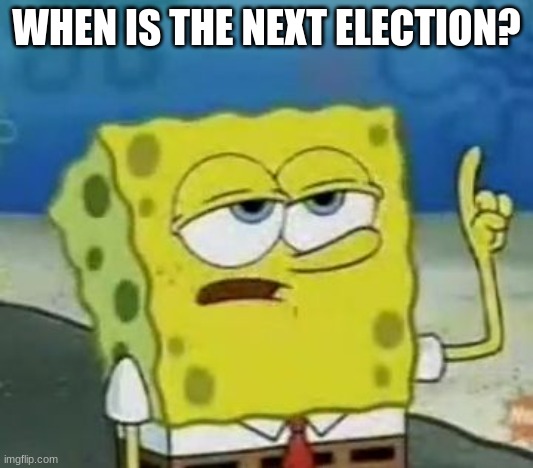 When? | WHEN IS THE NEXT ELECTION? | image tagged in memes,i'll have you know spongebob | made w/ Imgflip meme maker