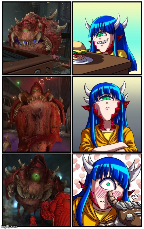 Cacodemon Vs Iris The Caco-Chan | image tagged in doom,anime | made w/ Imgflip meme maker