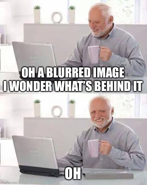 Hide the Pain Harold Meme | OH A BLURRED IMAGE I WONDER WHAT’S BEHIND IT; OH | image tagged in memes,hide the pain harold | made w/ Imgflip meme maker