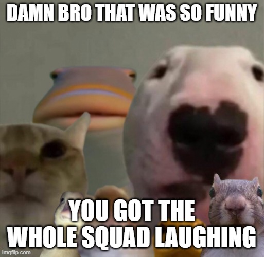 The council remastered | DAMN BRO THAT WAS SO FUNNY YOU GOT THE WHOLE SQUAD LAUGHING | image tagged in the council remastered | made w/ Imgflip meme maker