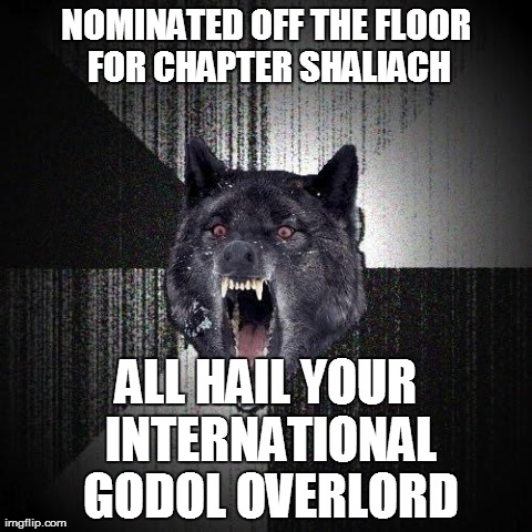 Insanity Wolf Meme | NOMINATED OFF THE FLOOR FOR CHAPTER SHALIACH ALL HAIL YOUR INTERNATIONAL GODOL OVERLORD | image tagged in memes,insanity wolf | made w/ Imgflip meme maker
