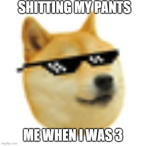 lol | SHITTING MY PANTS; ME WHEN I WAS 3 | image tagged in buff doge vs cheems | made w/ Imgflip meme maker