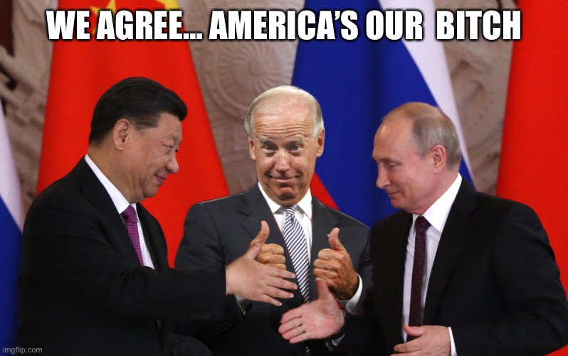 Americans our bitch | WE AGREE… AMERICA’S OUR  BITCH | image tagged in all bout day cash,happy,fun,biden,brandon | made w/ Imgflip meme maker