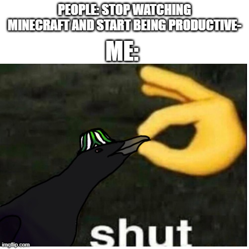 i draw things | ME:; PEOPLE: STOP WATCHING MINECRAFT AND START BEING PRODUCTIVE- | made w/ Imgflip meme maker