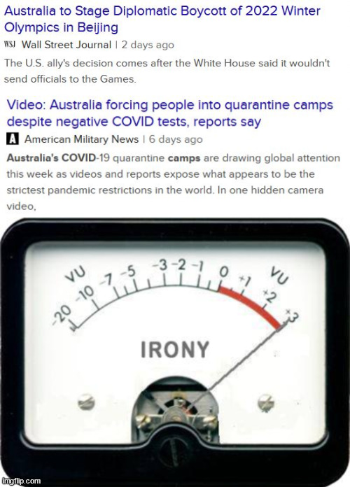 Irony is not lost on me | image tagged in irony meter,china,australia,camps | made w/ Imgflip meme maker