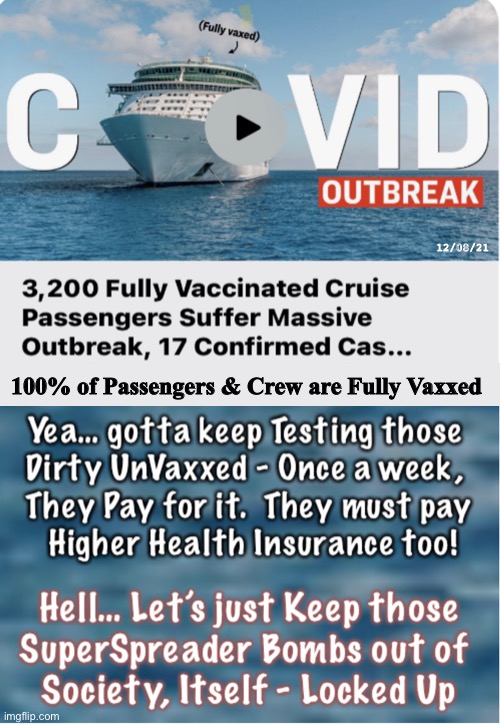 True Story  -  Current Event  —  (but I’m being facetious) | 12/08/21; 100% of Passengers & Crew are Fully Vaxxed | image tagged in memes,vaxxed,double masked and triple vaxxed,dutifully follow all the rules and safe,must be from climate change,trump did it | made w/ Imgflip meme maker
