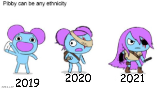 Corona meme | 2020; 2021; 2019 | image tagged in pibby can be any ethnicity | made w/ Imgflip meme maker