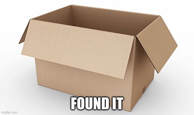 Empty Cardboard Box | FOUND IT | image tagged in empty cardboard box | made w/ Imgflip meme maker