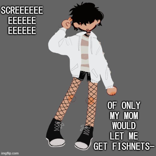 i put it on my wishlist t w i c e - | SCREEEEEE EEEEEE EEEEEE; OF ONLY MY MOM WOULD LET ME GET FISHNETS- | image tagged in pisscrew of how bread wants to dress | made w/ Imgflip meme maker