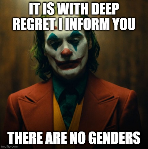 there are -3 genders | IT IS WITH DEEP REGRET I INFORM YOU; THERE ARE NO GENDERS | made w/ Imgflip meme maker