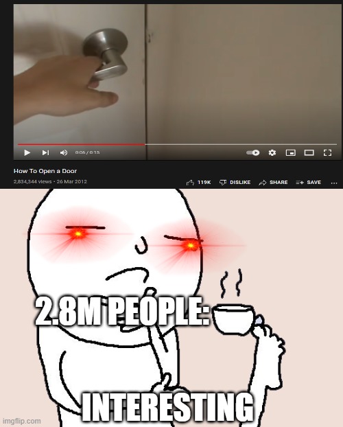 Interesting!! | 2.8M PEOPLE:; INTERESTING | image tagged in guy holding a tea cup with a foot | made w/ Imgflip meme maker