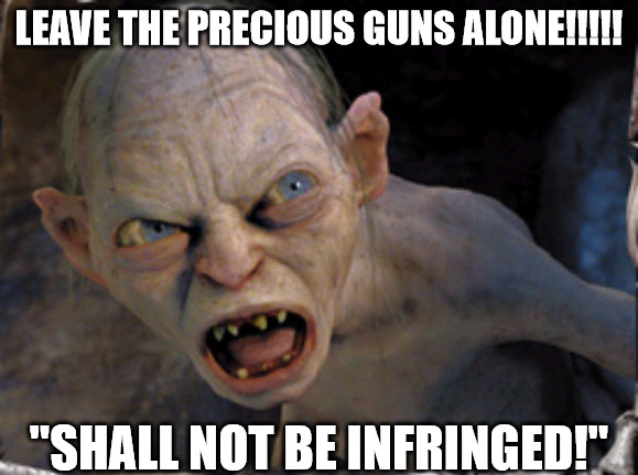Gollum lord of the rings | LEAVE THE PRECIOUS GUNS ALONE!!!!! "SHALL NOT BE INFRINGED!" | image tagged in gollum lord of the rings | made w/ Imgflip meme maker