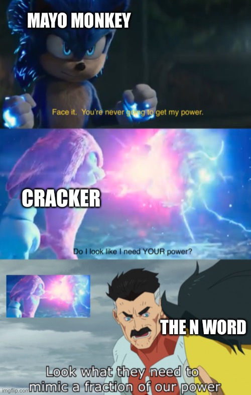 This is a NEW TEMPLATE! | MAYO MONKEY; CRACKER; THE N WORD | image tagged in my power | made w/ Imgflip meme maker