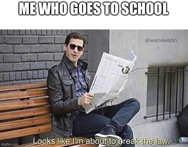 Looks like i'm about to break the law | ME WHO GOES TO SCHOOL | image tagged in looks like i'm about to break the law | made w/ Imgflip meme maker