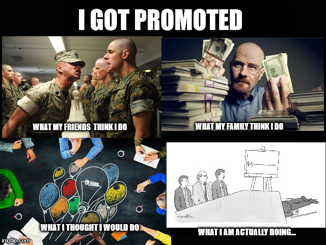 What my friends think I do | I GOT PROMOTED; WHAT MY FAMILY THINK I DO; WHAT MY FRIENDS  THINK I DO; WHAT I THOUGHT I WOULD DO; WHAT I AM ACTUALLY DOING... | image tagged in what my friends think i do | made w/ Imgflip meme maker