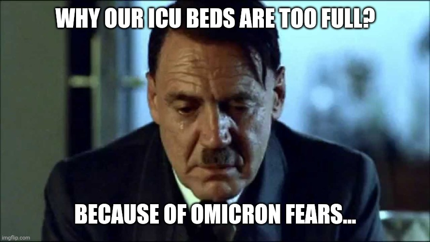 ... |  WHY OUR ICU BEDS ARE TOO FULL? BECAUSE OF OMICRON FEARS... | image tagged in sad hitler,germany,covid-19,coronavirus,omicron,so sad | made w/ Imgflip meme maker