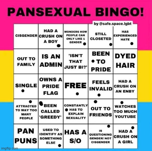 o-o | image tagged in pansexual bingo | made w/ Imgflip meme maker